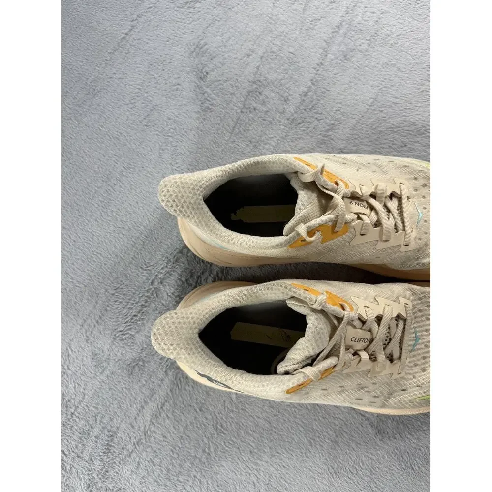 Hoka Clifton 9 Womens Size 9.5B Running Shoes Cream Orange Athletic